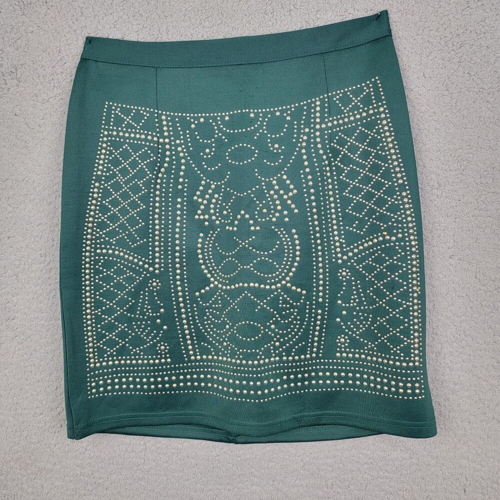 Discovery Clothing Company Skirt Womens M Green Pencil Gold Studs Y2K Art Deco